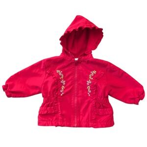 Okie Dokie Red Strawberry Embroidered Fleece Lined Hooded Jacket 12 Months Girls